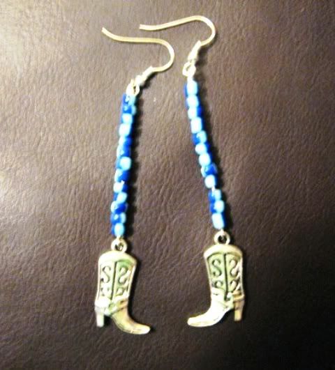 Cowboy Boot and Blue Bead Earrings Pictures, Images and Photos